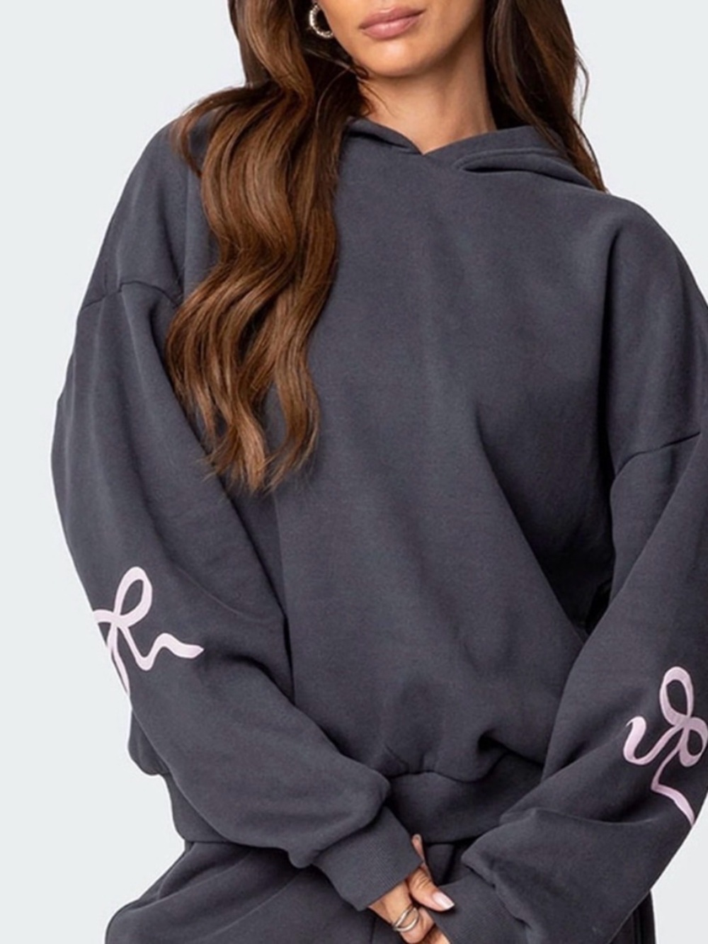 Edikted Bonney Bow Detail Women’s Hoodie Gray Pink Size Medium